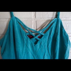 Green Fitted Tank Top With Criss Cross Front